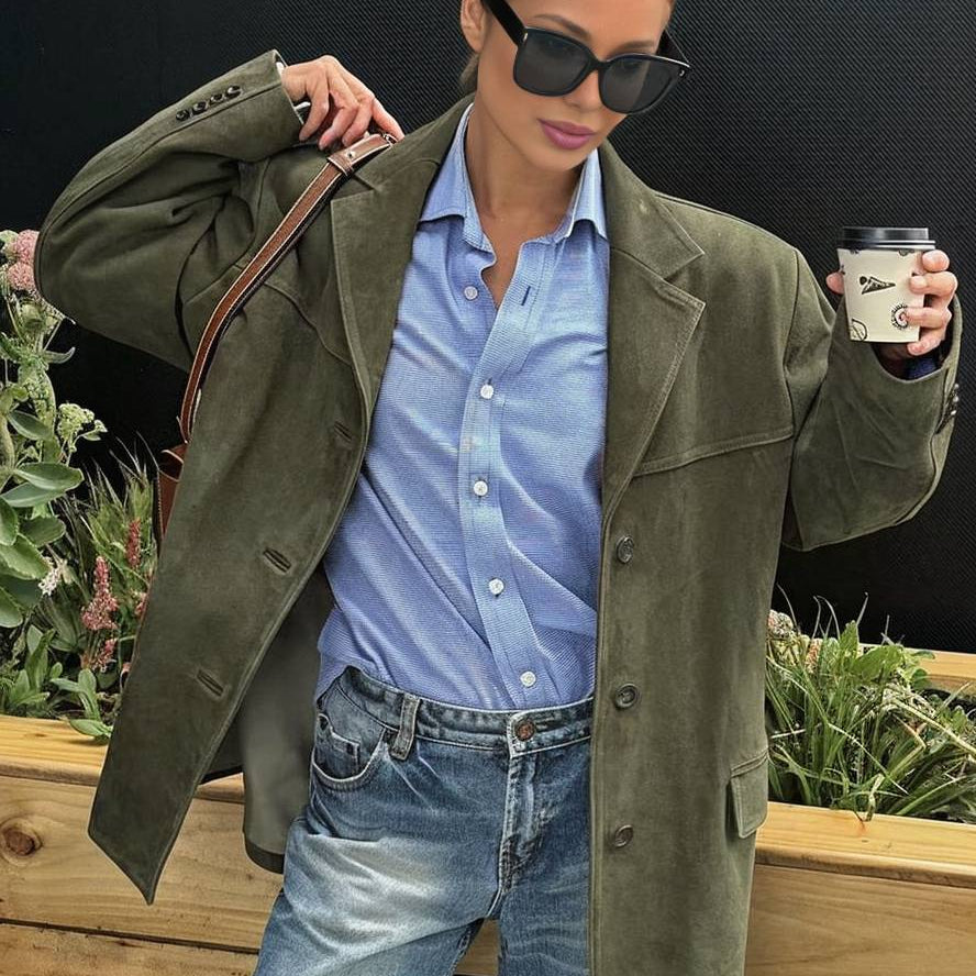 Women’s Vintage Brown Suede Oversized Jacket