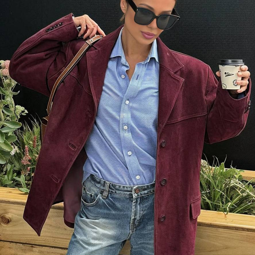 Women’s Vintage Brown Suede Oversized Jacket