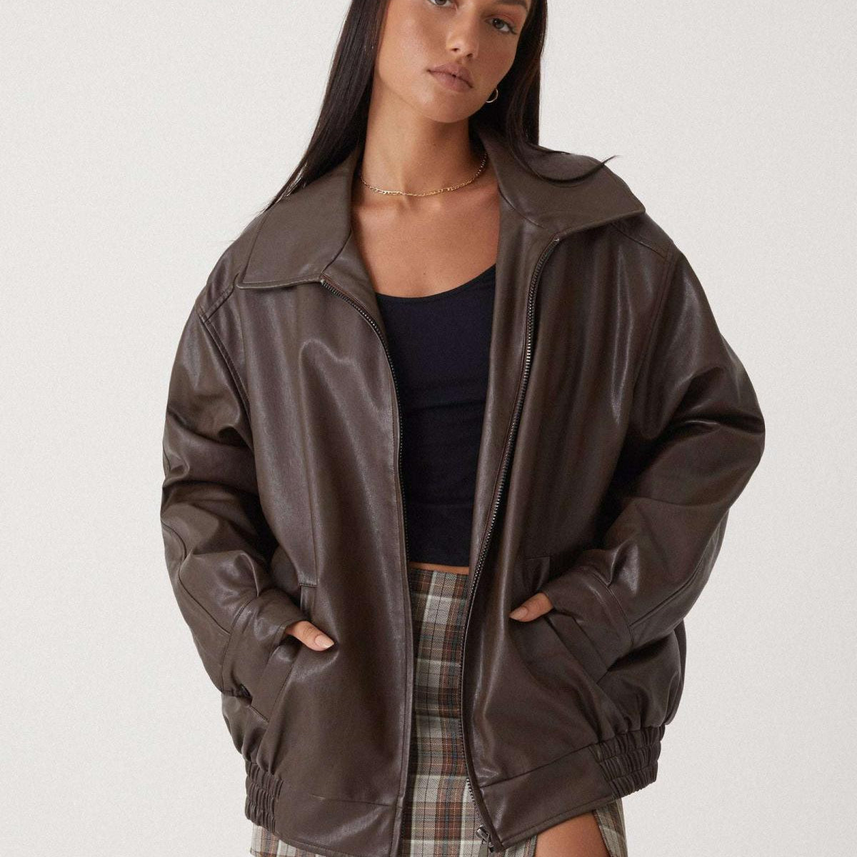 Women’s Oversized Vintage Faux Leather Jacket