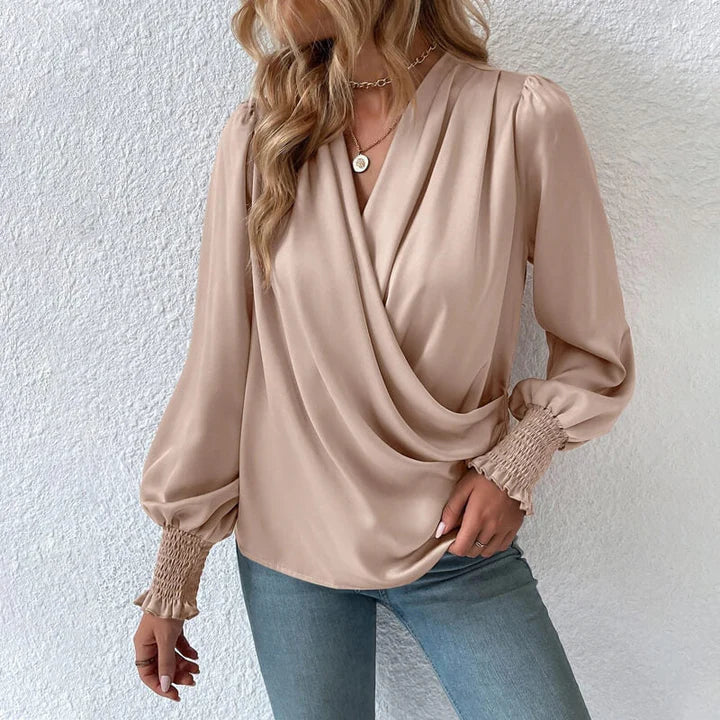 Women’s Elegant V-Neck Long Sleeve Chiffon Blouse