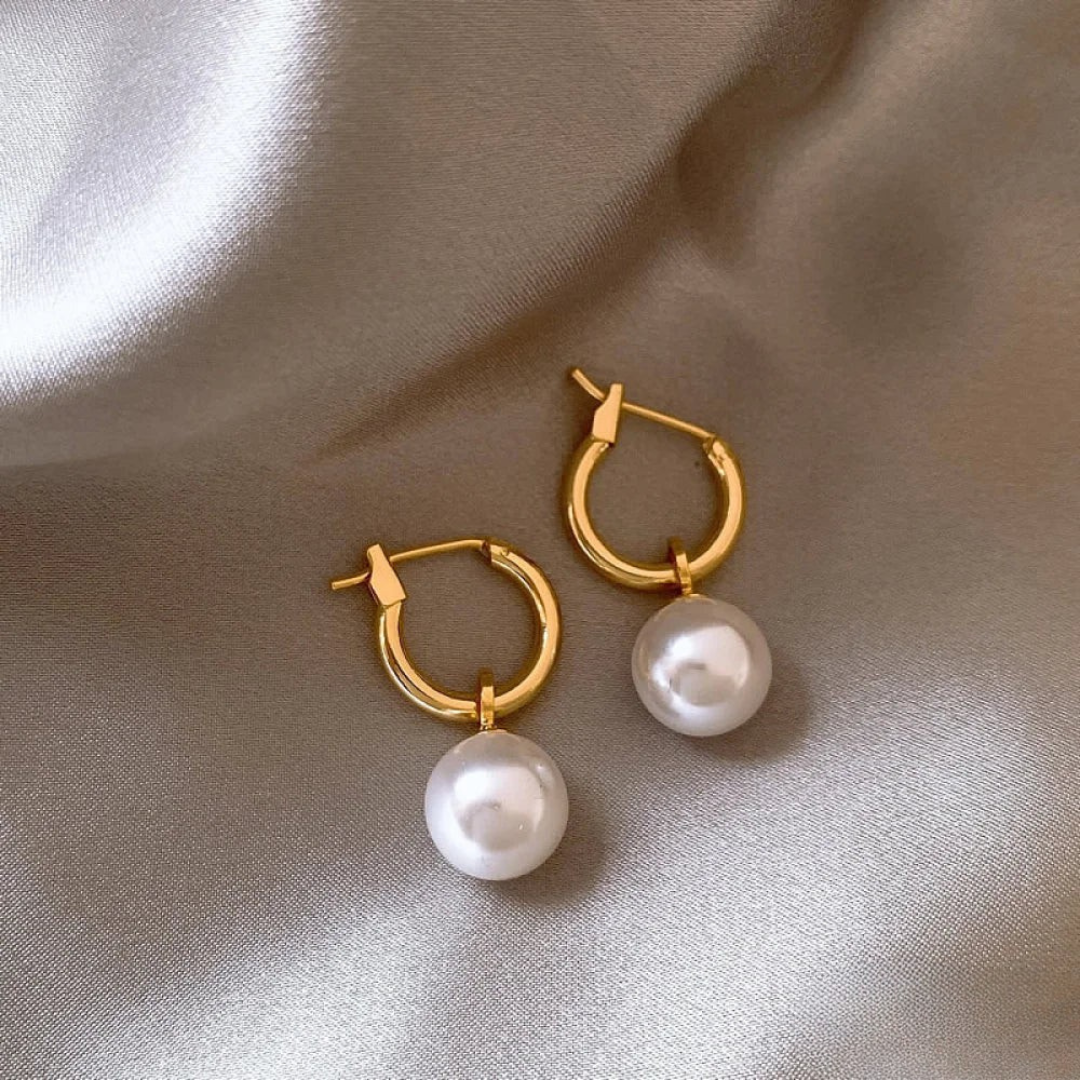 Women’s Classic Gold Hoop Earrings with Pearl Drop