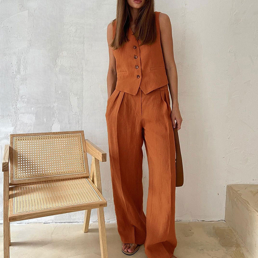 Women’s Sleeveless Button-Up Wide Leg Jumpsuit