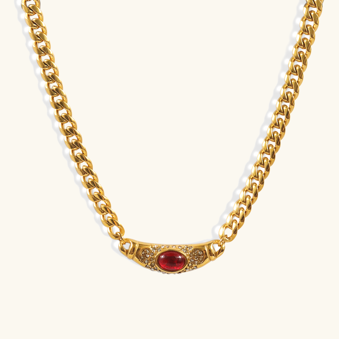 Women’s Vintage Gold Chain Necklace with Gemstone Accents